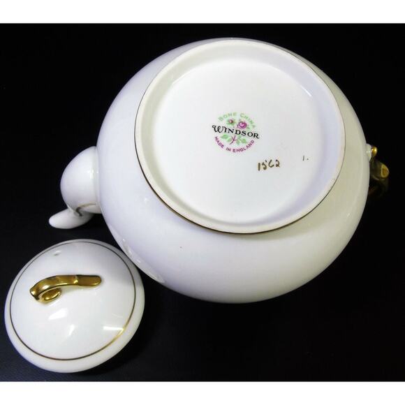 VTG Windsor England c1950 Porcleain TEAPOT Caribbean Gold Blue Peacock MCM - Picture 5 of 12